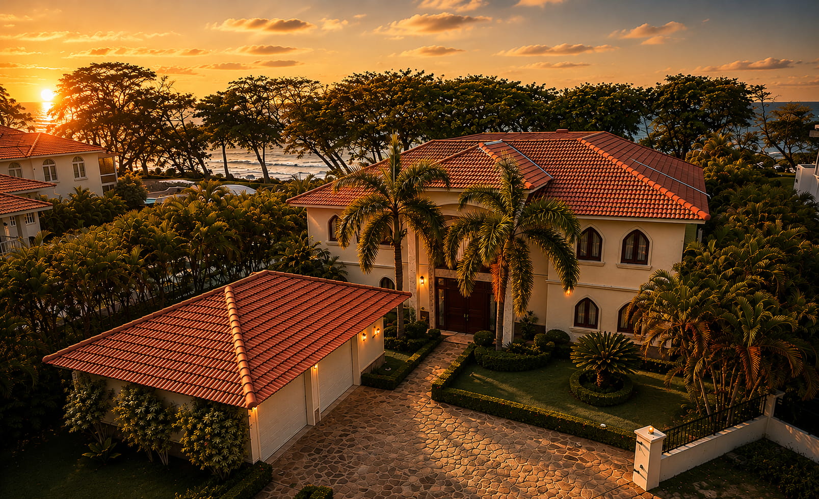 Villa Valesta oceanfront at sunset